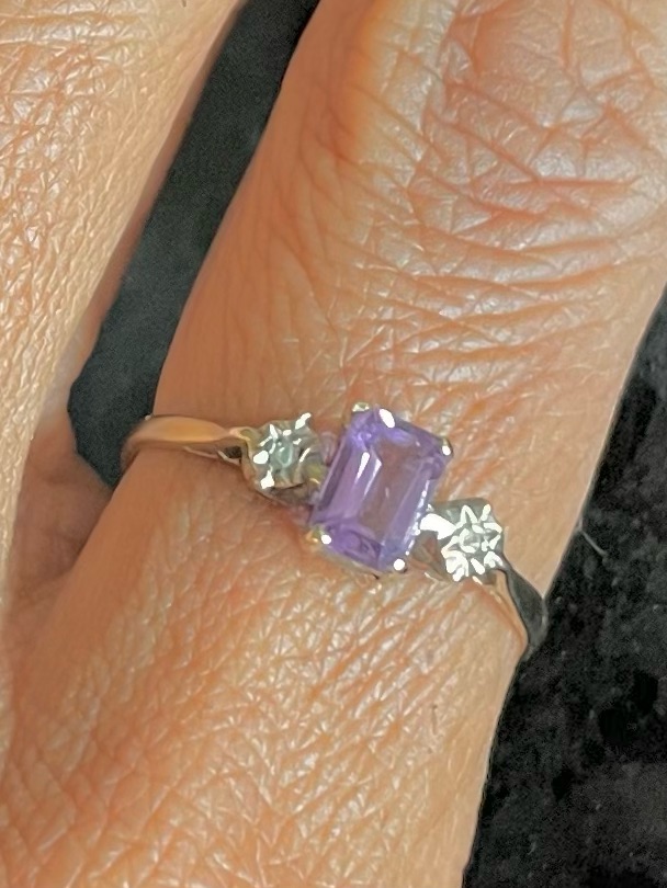 Sterling Silver Purple Gemstone Ring With Floral Accents